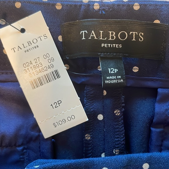 Talbots Stretch Navy Blue & White Pants Size 12P - Picture 2 of 7